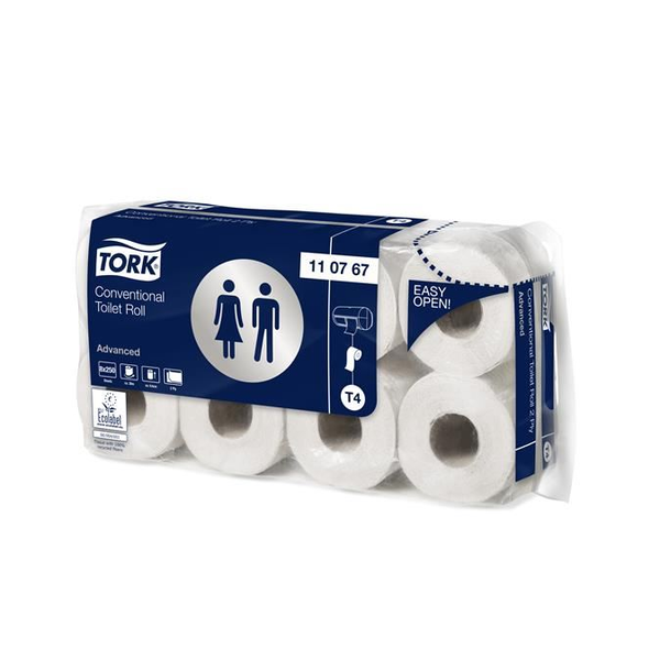 Тоалетна хартия Tork Advanced, двупластова, 9,4 см X 30 м, 8 ролки/кутия - бяла
