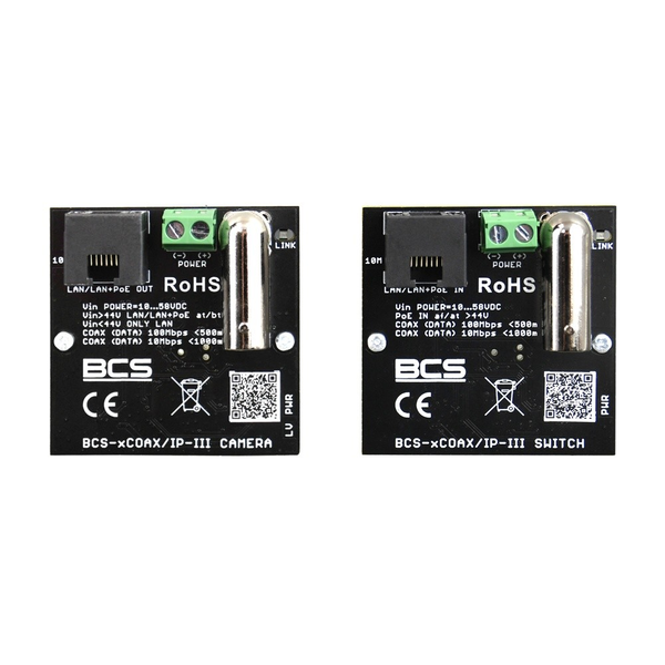 BCS BCS-XCOAX/IP-III PoE Adó-vevő Készlet Ethernet Átalakítóval 10/100Mbps