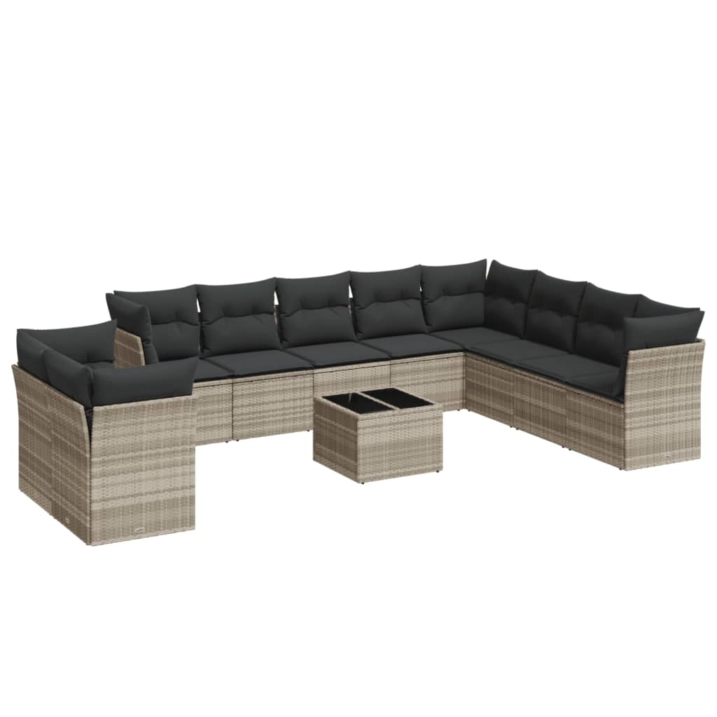 11 részes világosszürke polyrattan kerti ülőgarnitúra párnákkal (3249711)
