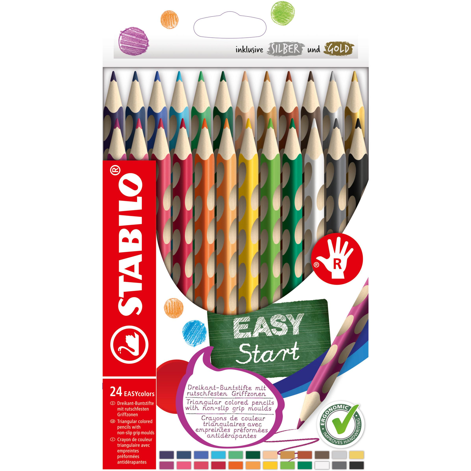 STABILO EASYcolors jobbkezeseknek - 24 színből álló készlet (4006381606042)