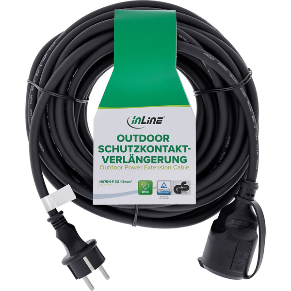 InLine Earthing contact extension, outdoor IP44, touch protection, 20m 1 presa(e) AC Esterno Nero