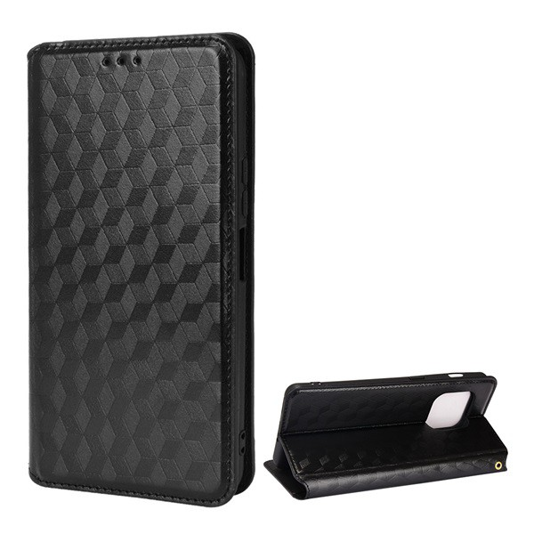 Tok álló, bőr hatású (FLIP, oldalra nyíló, asztali tartó funkció, teljes 3D rombusz minta, prémium) FEKETE [OnePlus 10 Pro 5G] (5996591153407)