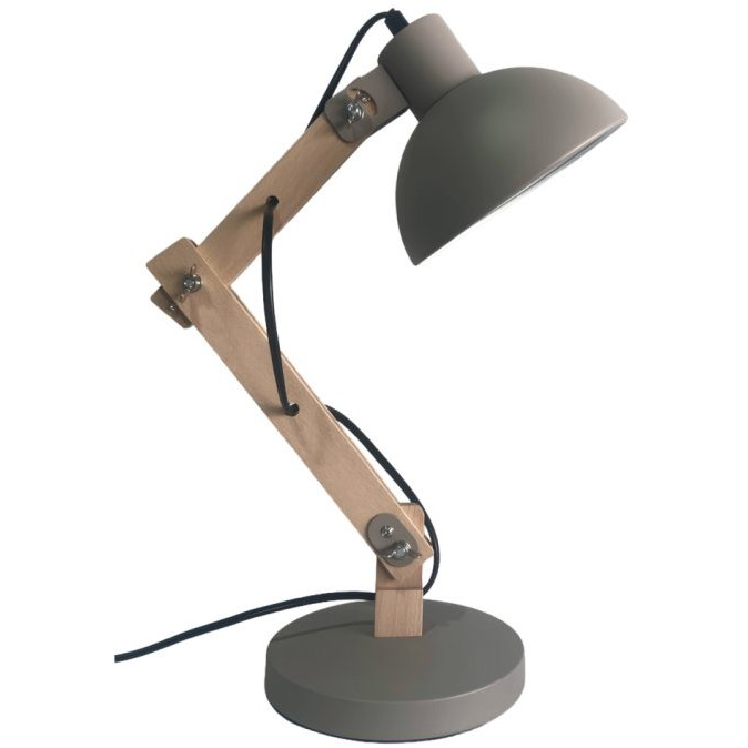 TESLA KATKA Retró asztali lámpa, E27, fém/ fa, ezüst (8596238007673)