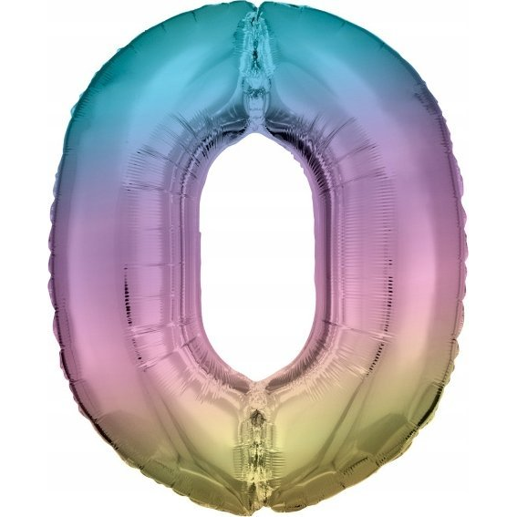 Pastel Szivárvány Óriás Szám Fólia Lufi - 0-ás, 83 cm (9909708)