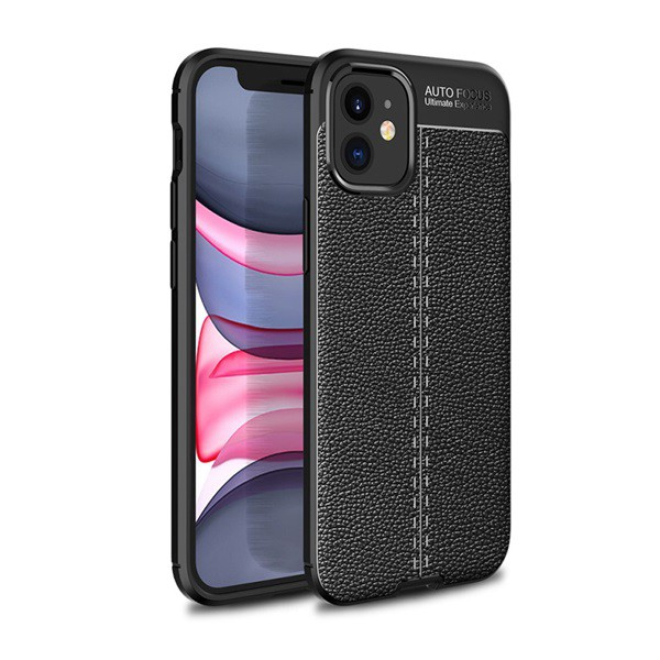 Szilikon telefonvédő (közepesen ütésálló, bőr hatású, varrás minta) FEKETE [Apple iPhone 12 mini] (5996457999149)