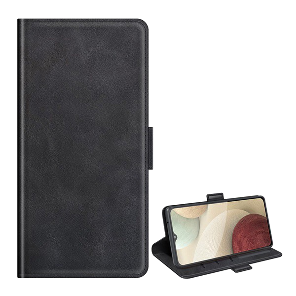 Tok álló, valódi bőr (FLIP, oldalra nyíló, asztali tartó funkció) FEKETE [Samsung Galaxy A22 4G (SM-A225)] (5996591126692)