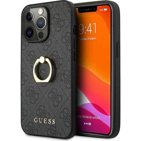 Guess PU 4G Ring Apple iPhone 13 Pro hátlap tok, szürke (GUHCP13L4GMRGR)