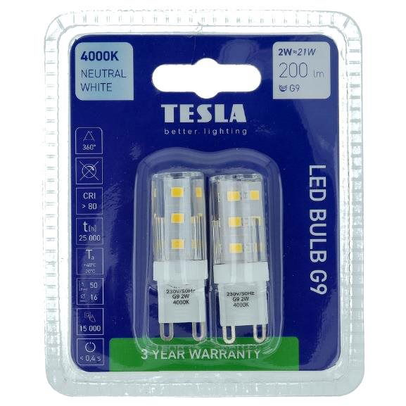 Tesla - G9, 2W, 230V, 200lm LED izzó, 4000K, nappali fehér, 2db (G9000240-3)