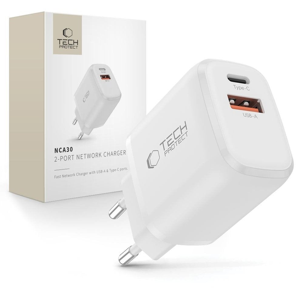 RYCHLÁ SÍŤOVÁ NABÍJEČKA USB-C TYPE-C USB-A PD-30W DUAL PORT