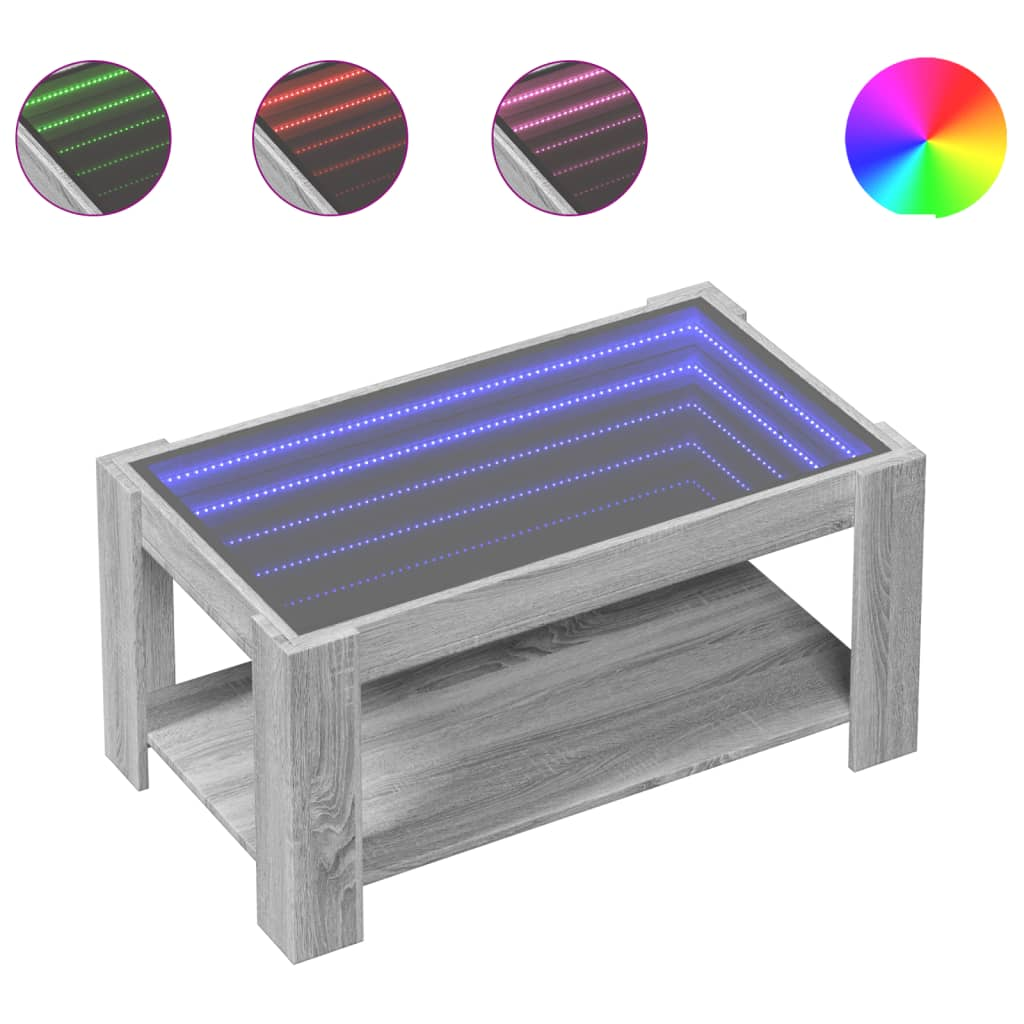 szürke sonoma szerelt fa dohányzóasztal LED-del 93 x 53 x 45 cm (847558)