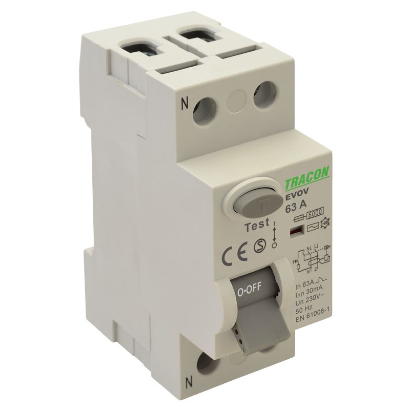 Tracon EVOV2P2503 2P 25A 30mA 6kA áram-védőkapcsoló (EVOV2P2503)