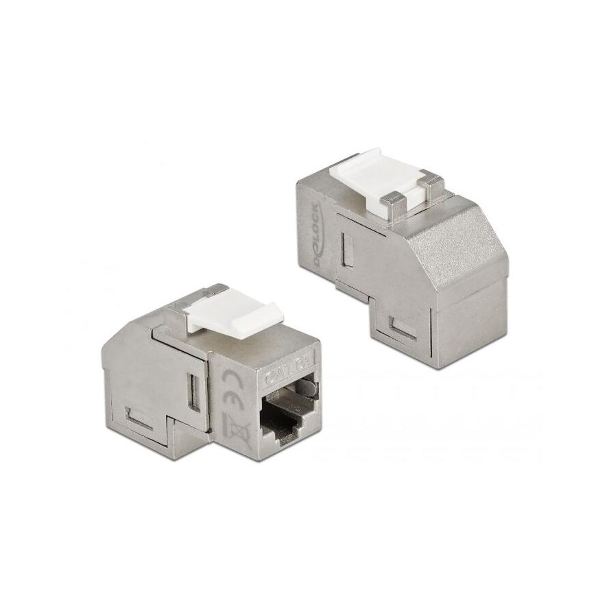 Delock RJ45 CAT6A STP -> RJ45 CAT6A STP F/F keystone modul fém 90° (86997)