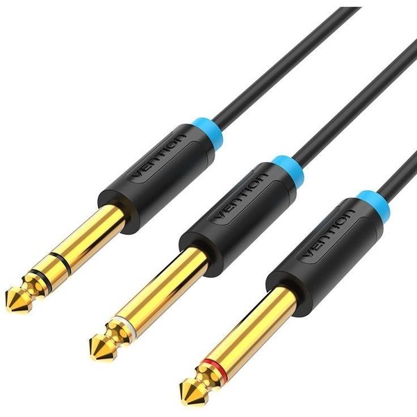 Vention TRS 6.5mm Male to 2*6.5mm Male Audio Cable 1M Black