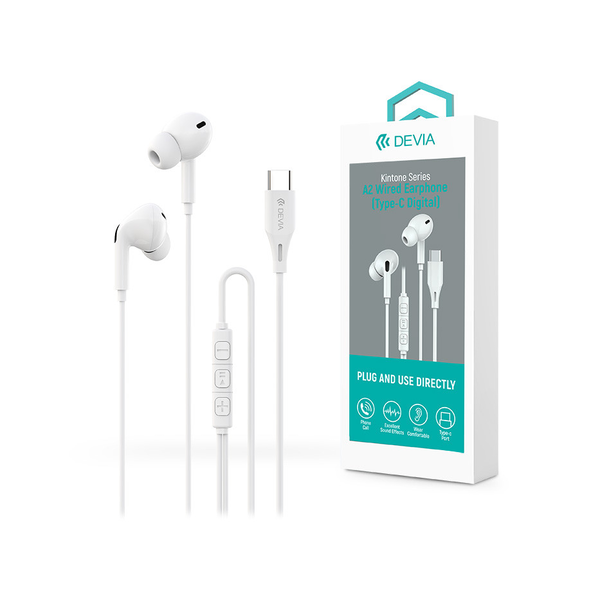Стерео слушалки Devia Kintone Series A2 с Type-C конектор – бели