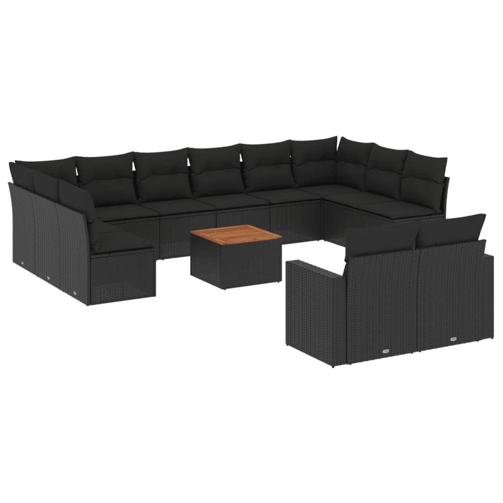 13 részes fekete polyrattan kerti ülőgarnitúra párnákkal (3256685)