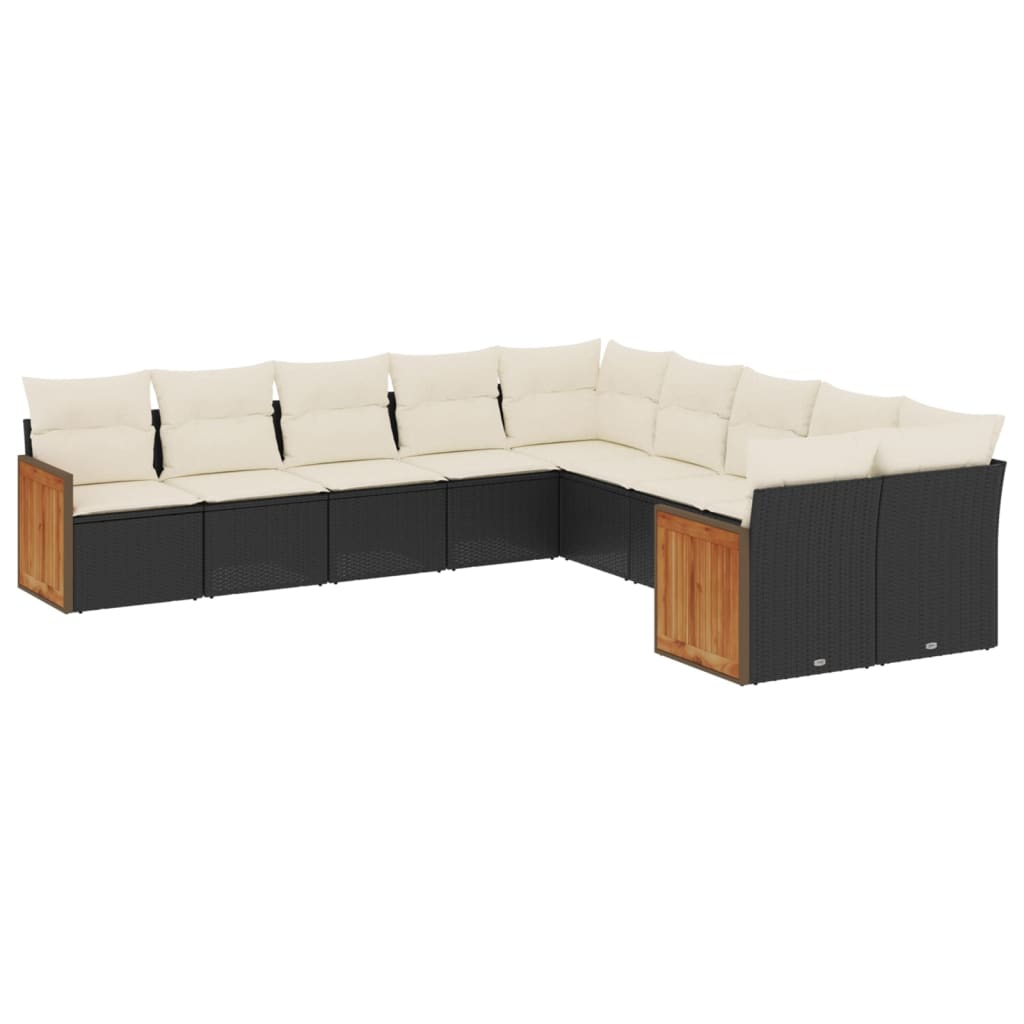 10 részes fekete polyrattan kerti ülőgarnitúra párnákkal (3228030)