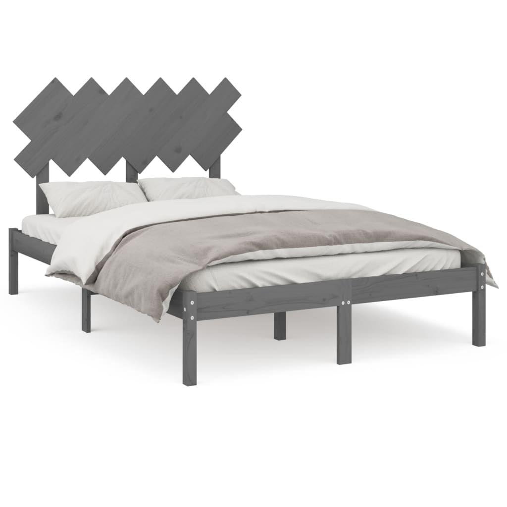 szürke tömör fa ágykeret 135 x 190 cm (4FT6 Double) (3104845)