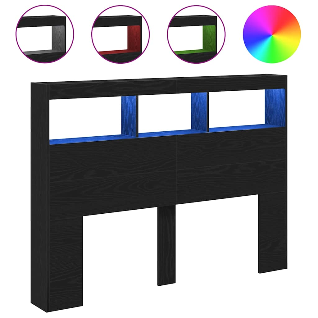 fekete tölgy színű áthidalószekrény LED-ekkel 140 x 17 x 102 cm (863130)