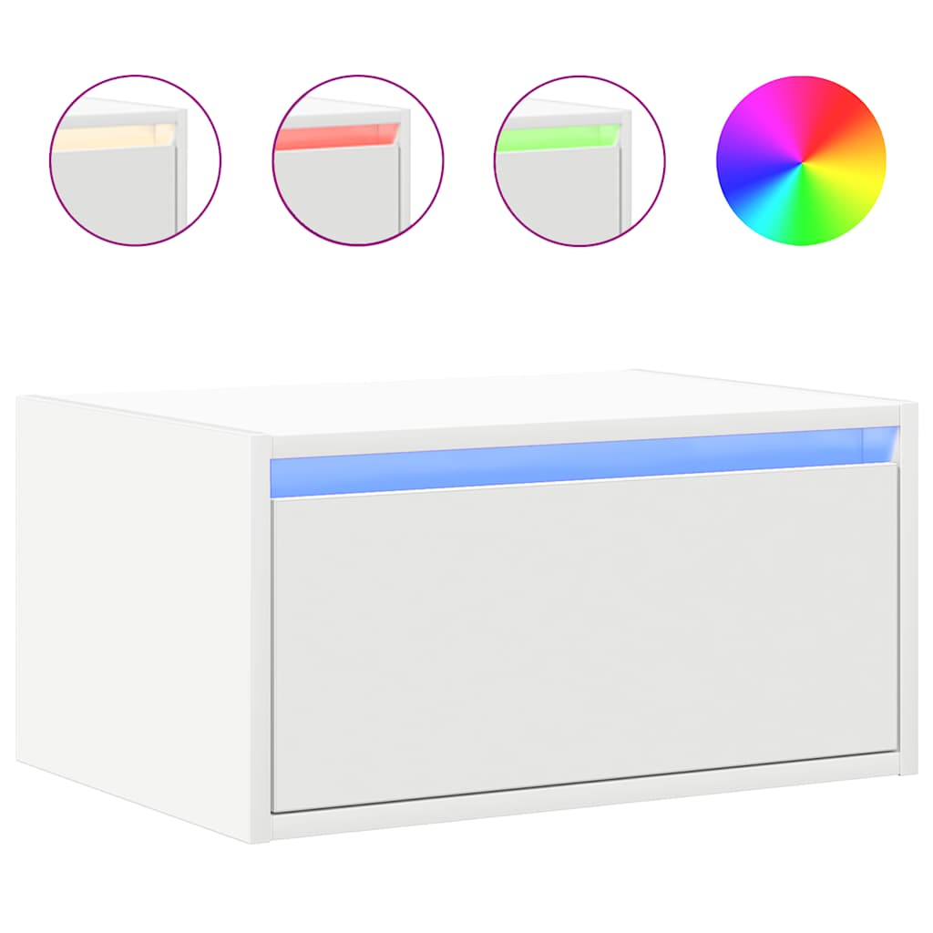 fehér falra szerelhető éjjeliszekrény LED-világítással (860211)