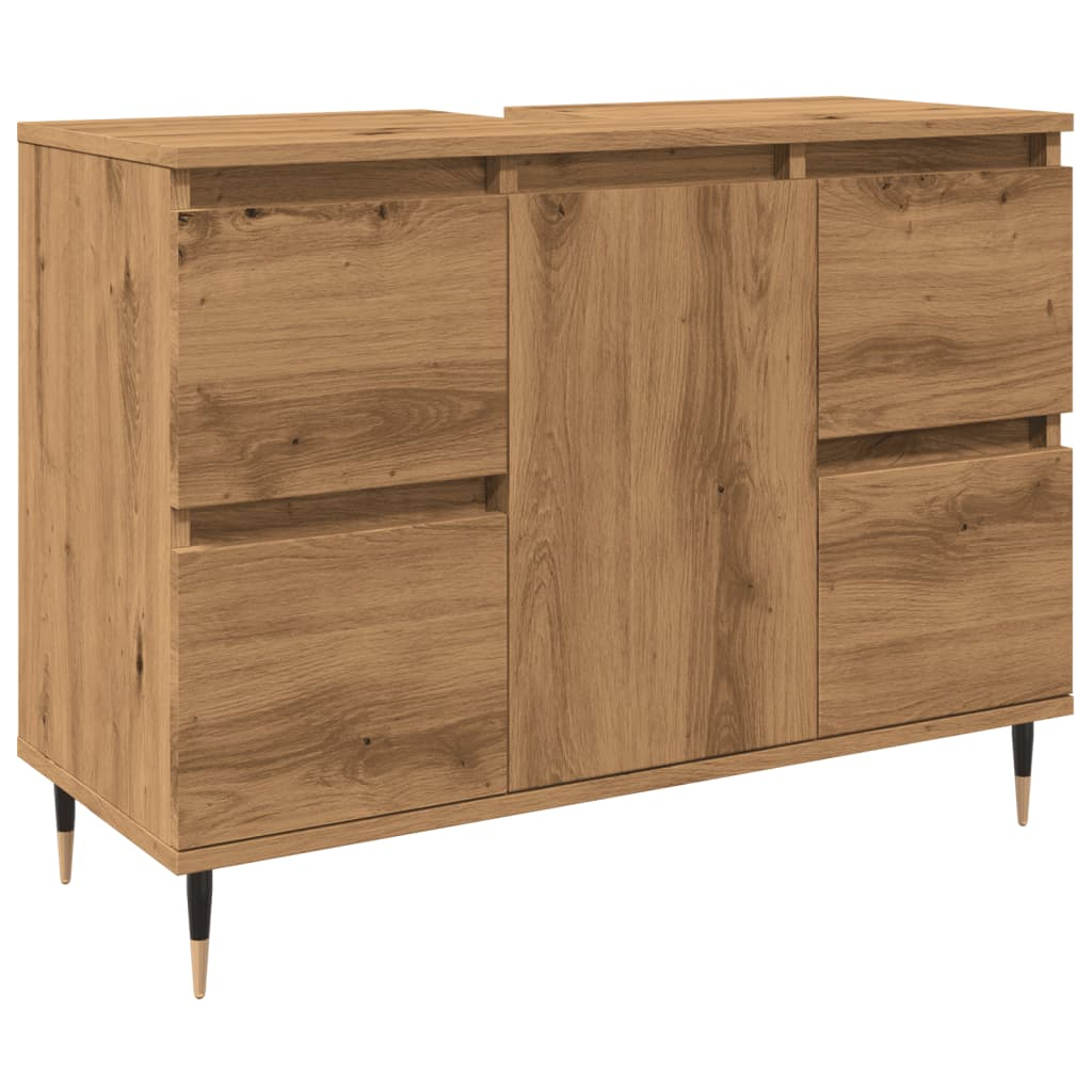 kézműves tölgy színű szerelt fa mosdószekrény 80 x 33 x 60 cm (857233)