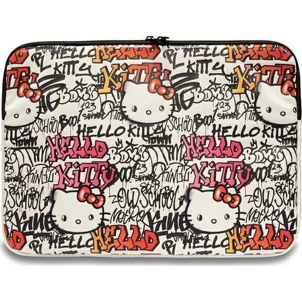 Hello Kitty Tags Graffiti 14" Laptop / Tablet PU tok - Bézs