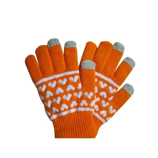 Érintő kesztyű (kapacitív, szív minta) NARANCS