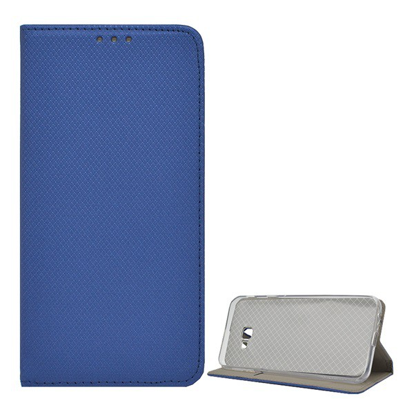 Tok álló, bőr hatású (FLIP, oldalra nyíló, asztali tartó funkció, rombusz minta) SÖTÉTKÉK [Samsung Galaxy J4 Plus (SM-J415F)] (5996457816156)