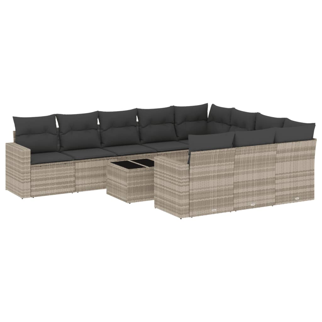 11 részes világosszürke polyrattan kerti ülőgarnitúra párnákkal (3251839)