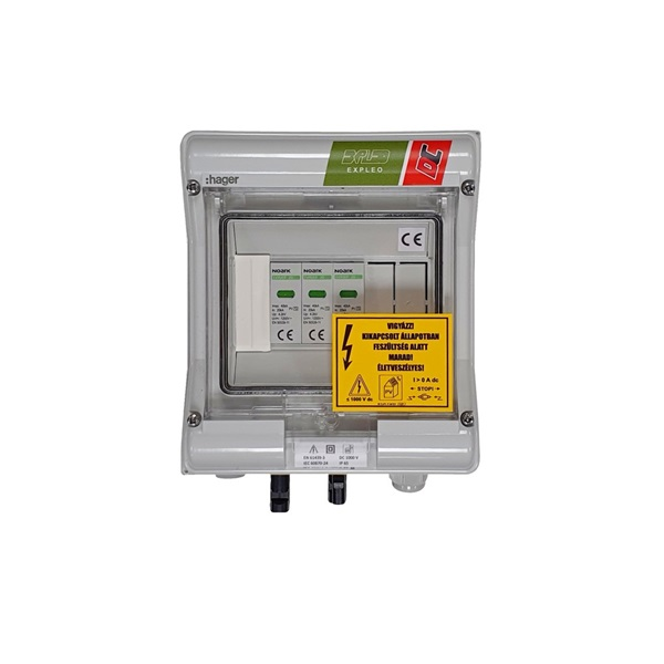 Hager ExPL-DC T2 osztályú 1000V túlfeszültség-korlátozó összekötő doboz (EXPL-DC-10-1T-MC4-ÁSZ)