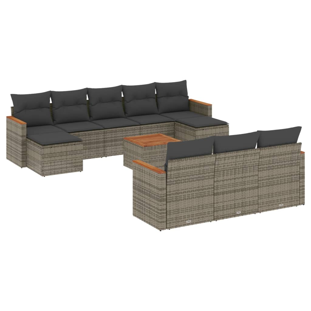 11 részes szürke polyrattan kerti ülőgarnitúra párnákkal (3258826)