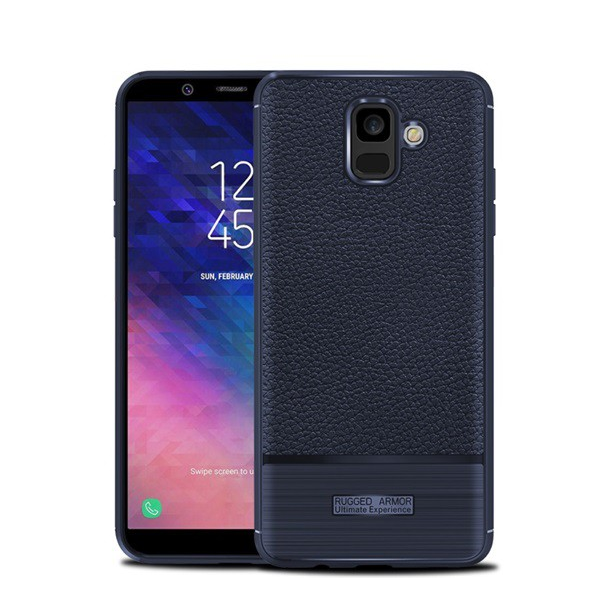 Szilikon telefonvédő (közepesen ütésálló, bőr hatású, szálcsiszolt) SÖTÉTKÉK [Samsung Galaxy A6 (2018) SM-A600F] (5996457776313)