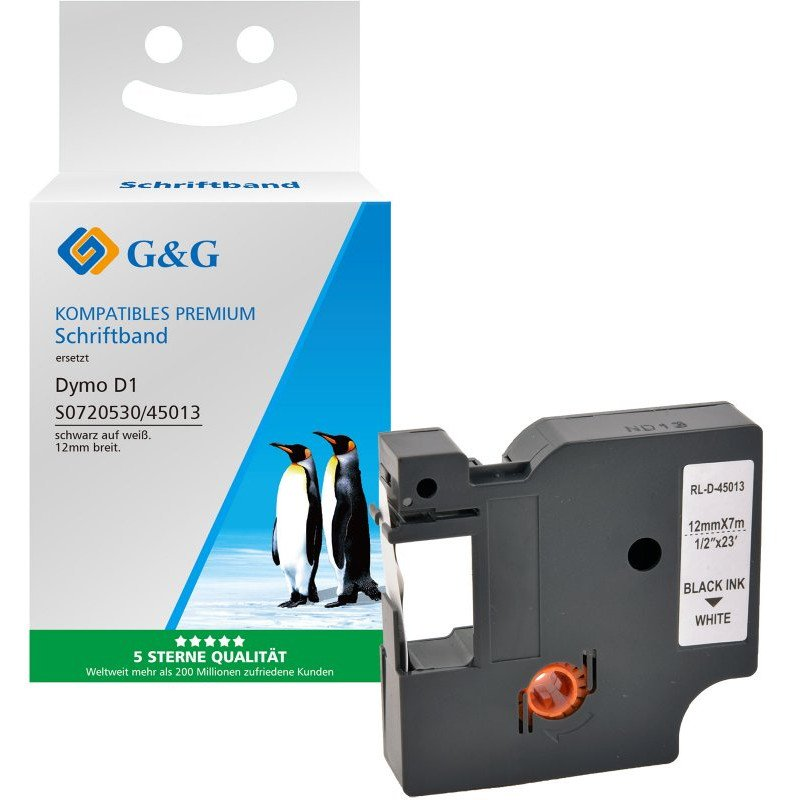 G&G D1 Feliratozó szalag Szalagszín: Fehér Szövegszín: Fekete 12 mm 7 m (RL-D-45013P-BK/WT-12MM7M)