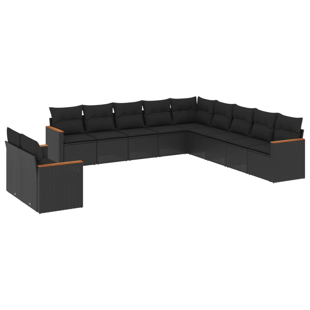11 részes fekete polyrattan kerti ülőgarnitúra párnákkal (3258527)