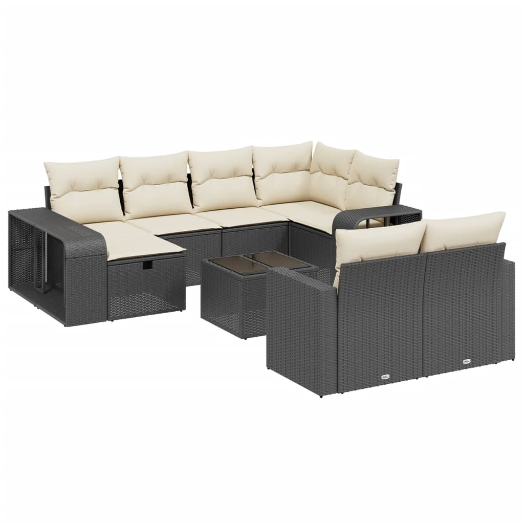 11 részes fekete polyrattan kerti ülőgarnitúra párnákkal (3266246)