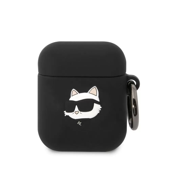 Husa de protectie Karl Lagerfeld 3D Logo NFT Choupette Head Silicone pentru AirPods 1/2, Negru
