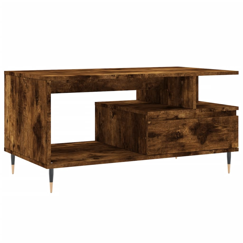 füstös tölgyszínű szerelt fa dohányzóasztal 90x49x45 cm (831017)