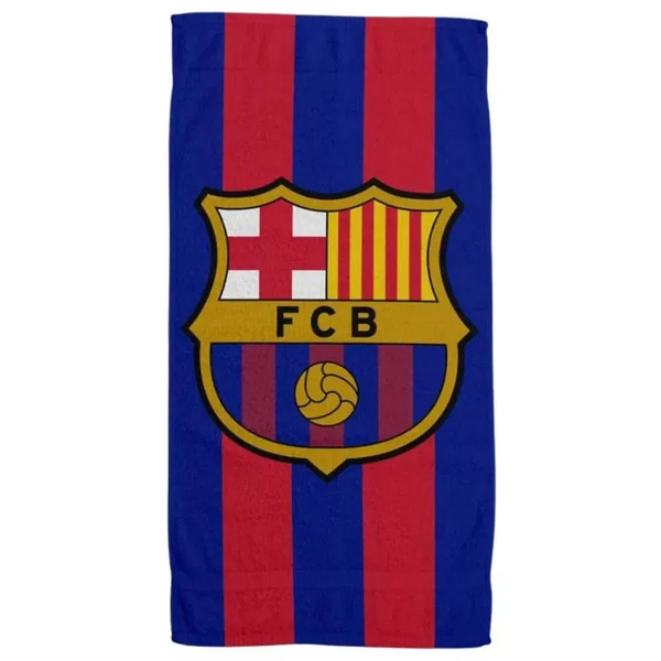 FC Barcelona Mikroszálas Gyerek Fürdőlepedő (100 x 180 cm) - Kék/Piros mintás