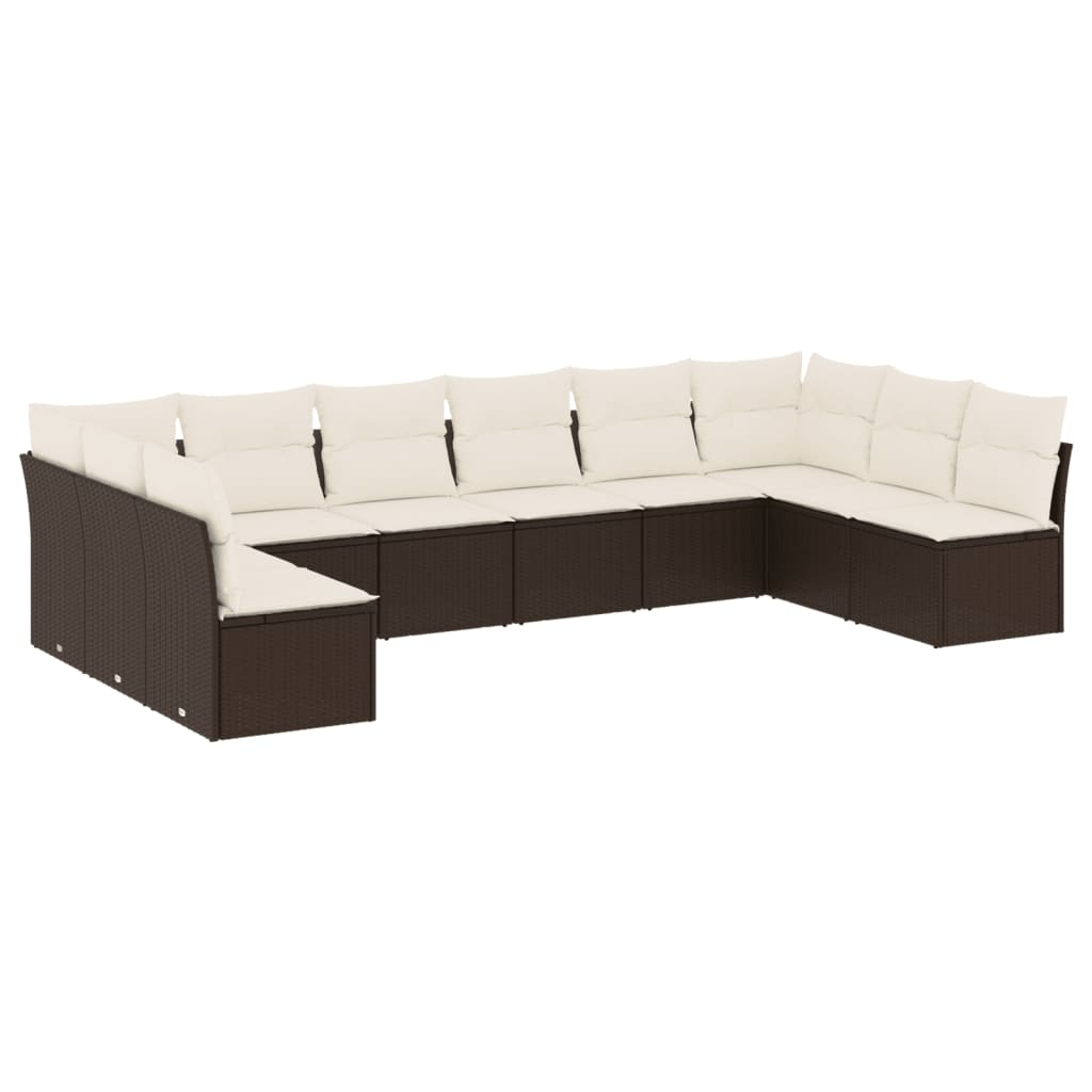 10 részes barna polyrattan kerti ülőgarnitúra párnákkal (3249932)