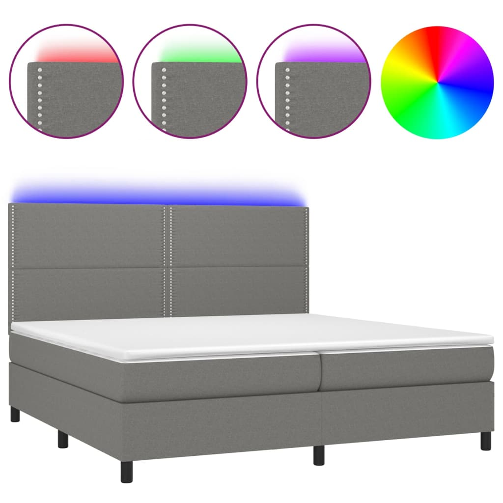 sötétszürke szövet rugós és LED-es ágy matraccal 200x200 cm (3134822)