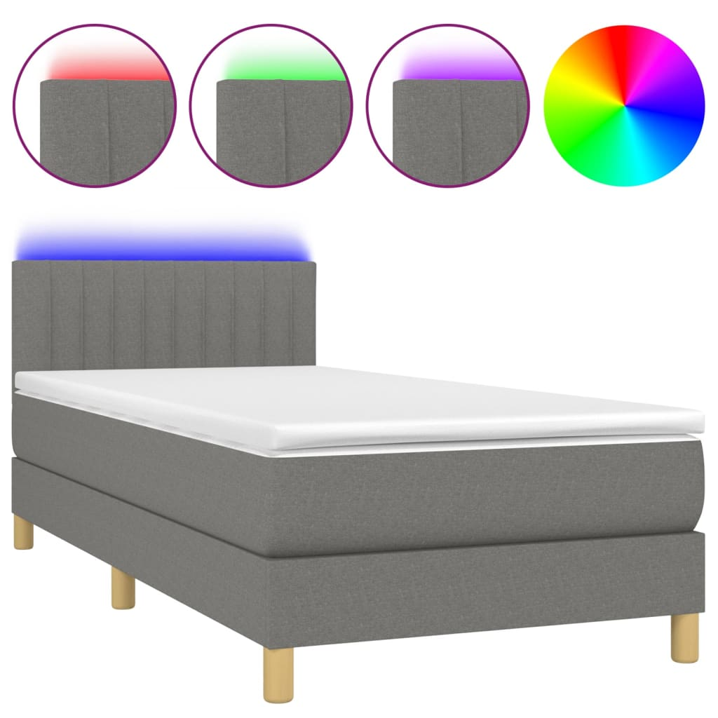 sötétszürke szövet rugós és LED-es ágy matraccal 80 x 200 cm (3133830)