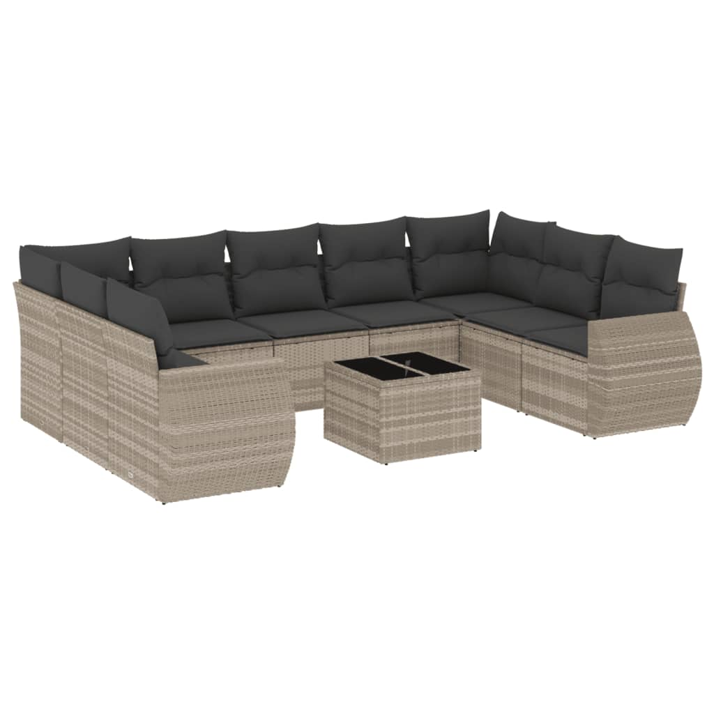 10 részes világosszürke polyrattan kerti ülőgarnitúra párnákkal (3254149)