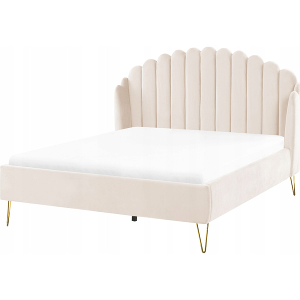 Cama Con Somier De Terciopelo Beige Claro Dorado 140 X 200 Cm Cabecero Ambillou - Beige