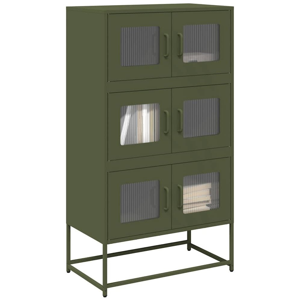 Highboard olívazöld 68x39x123 cm Acél (853354 VidaXL)