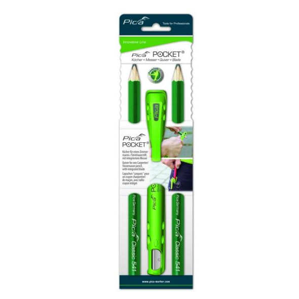 Pica Pocket Ceruzatartó hegyezővel és 2db ácsceruzával - Zöld (505-02)