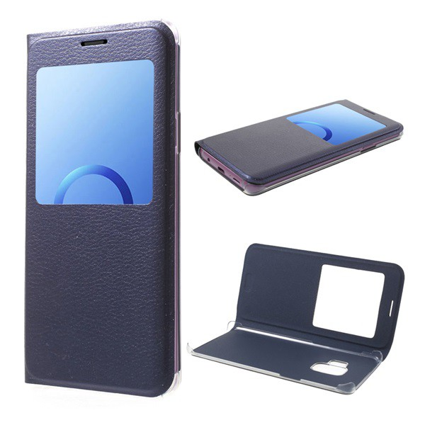Tok álló, bőr hatású (FLIP, oldalra nyíló, View Window) SÖTÉTKÉK [Samsung Galaxy S9 (SM-G960)] (5996457758425)