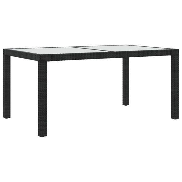 fekete polyrattan és edzett üveg kerti asztal 150 x 90 x 75 cm