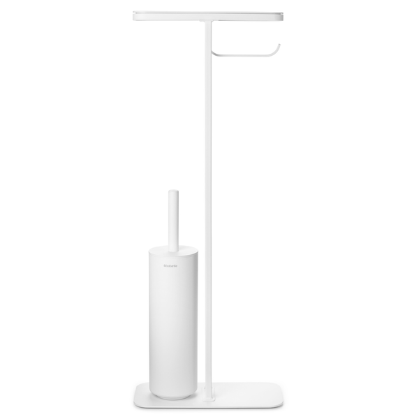 Brabantia MindSet WC-inas - WC-papír tartó állvány polccal, sörtés fejű WC-kefével, acél, szikrázó fehér ásványi textúra - 303883