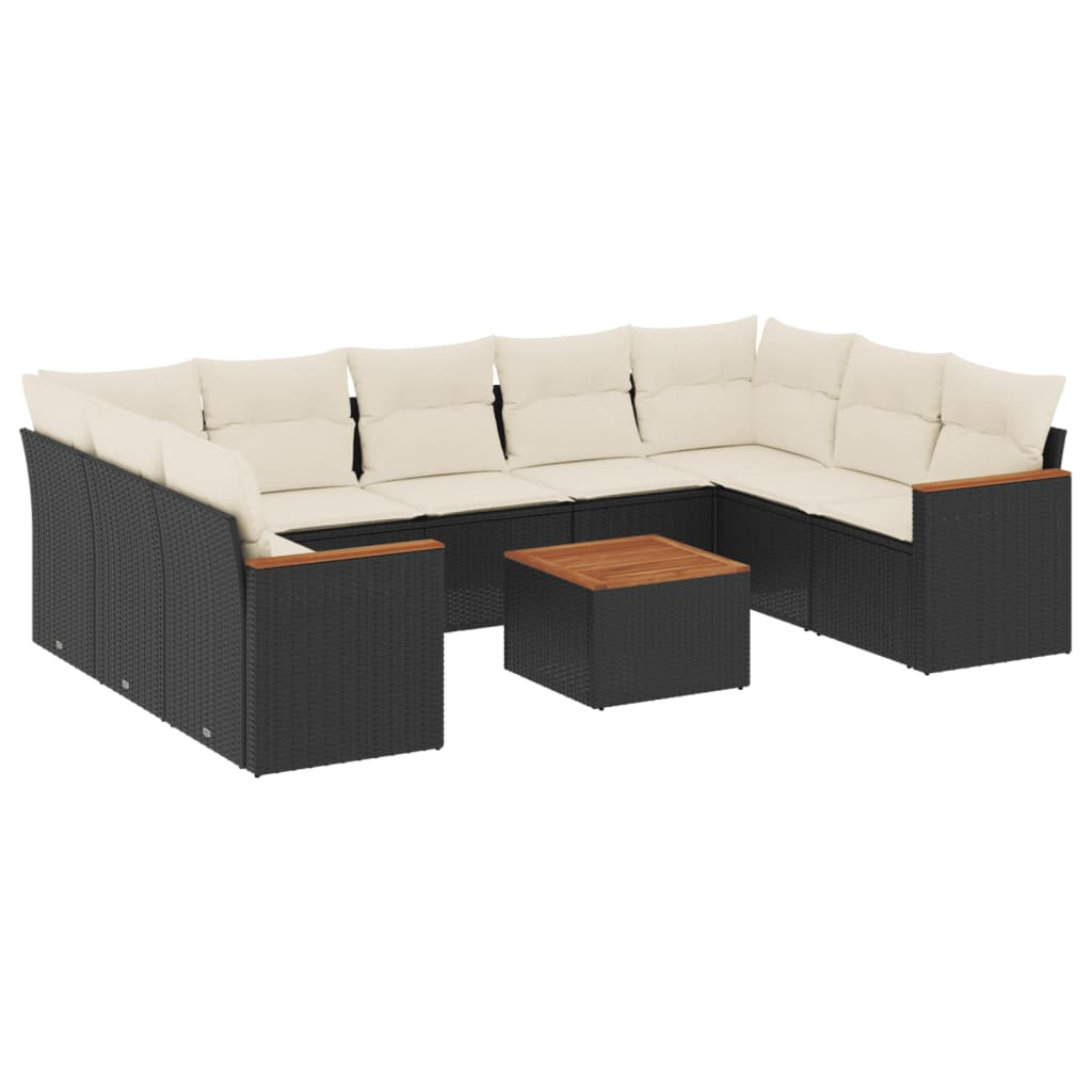 10 részes fekete polyrattan kerti ülőgarnitúra párnákkal (3226280)