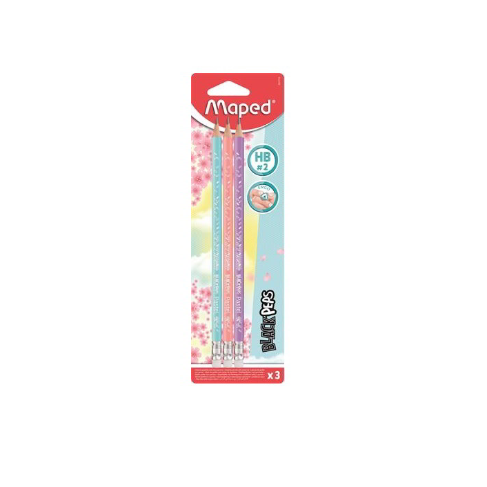 Maped Black Peps Pastel Háromszögletű grafitceruza radírral (3db/csomag) (851719)