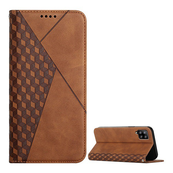 Tok álló, bőr hatású (FLIP, oldalra nyíló, asztali tartó funkció, 3D rombusz minta, prémium) BARNA [Samsung Galaxy A42 5G (SM-A425F)] (5996591104034)